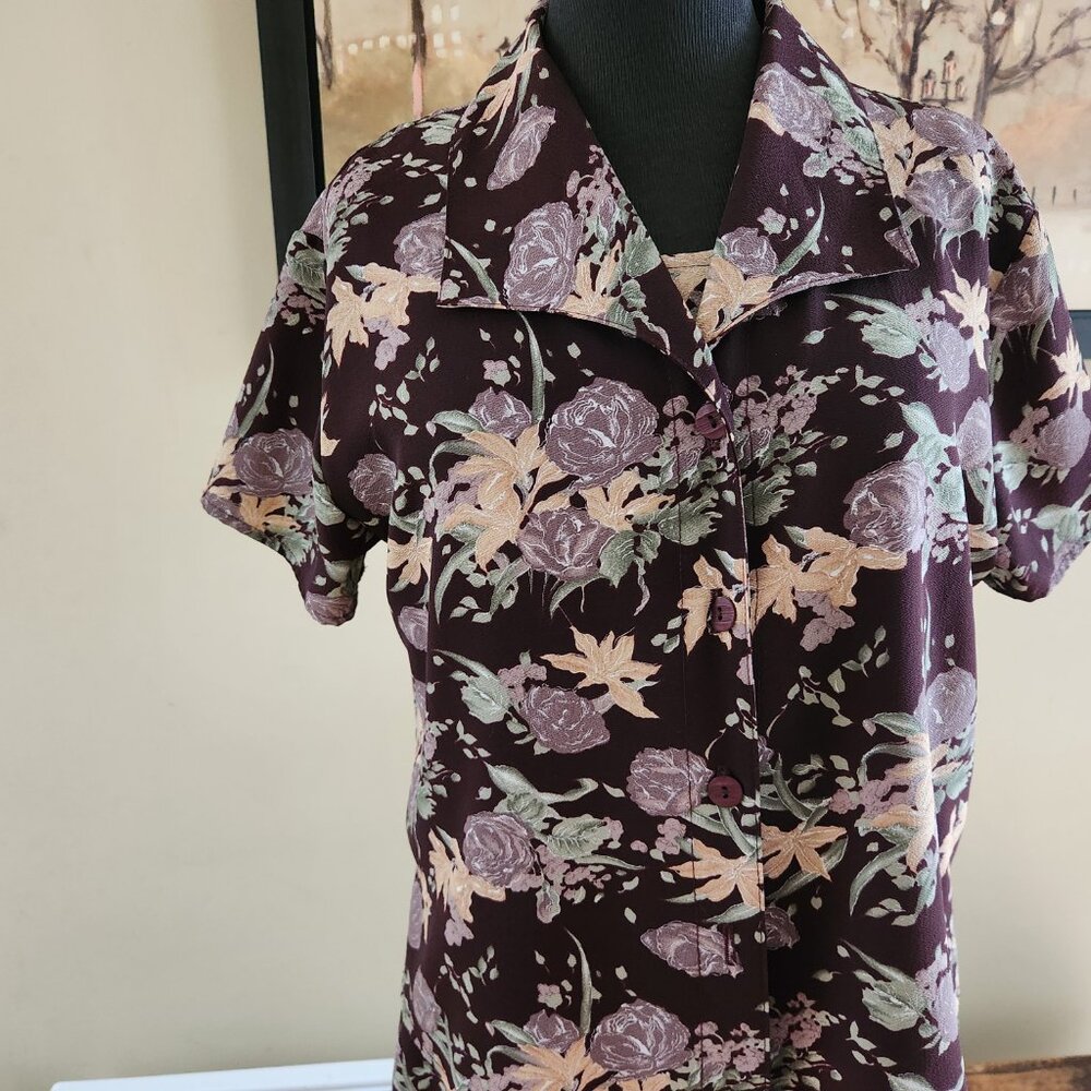 Vintage Brown floral Dress and Blouse Set / Laura Petites/ 6 petite